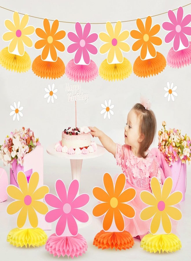 Woosytoo 12Pcs Colorful Daisy Birthday Party Decorations Daisy Flower Honeycomb Decorations Groovy Hippie Boho Retro Rainbow Table Topper Centerpieces for One Two Birthday Baby Shower Party Decorations Favor - Image 4